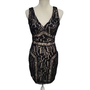 bebe Black and Cream Lace Mini Dress